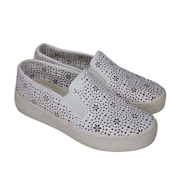 Michael Kors White 01133 Kane Perforated Slip On Sneakers, Size 8 - Picture 1 of 11